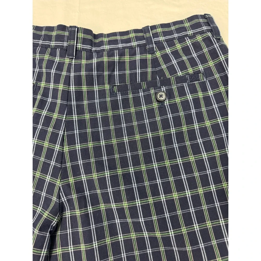 IZOD XFG Plaid Golf Shorts Mens 34 Navy Blue Lime Green Cotton Blend